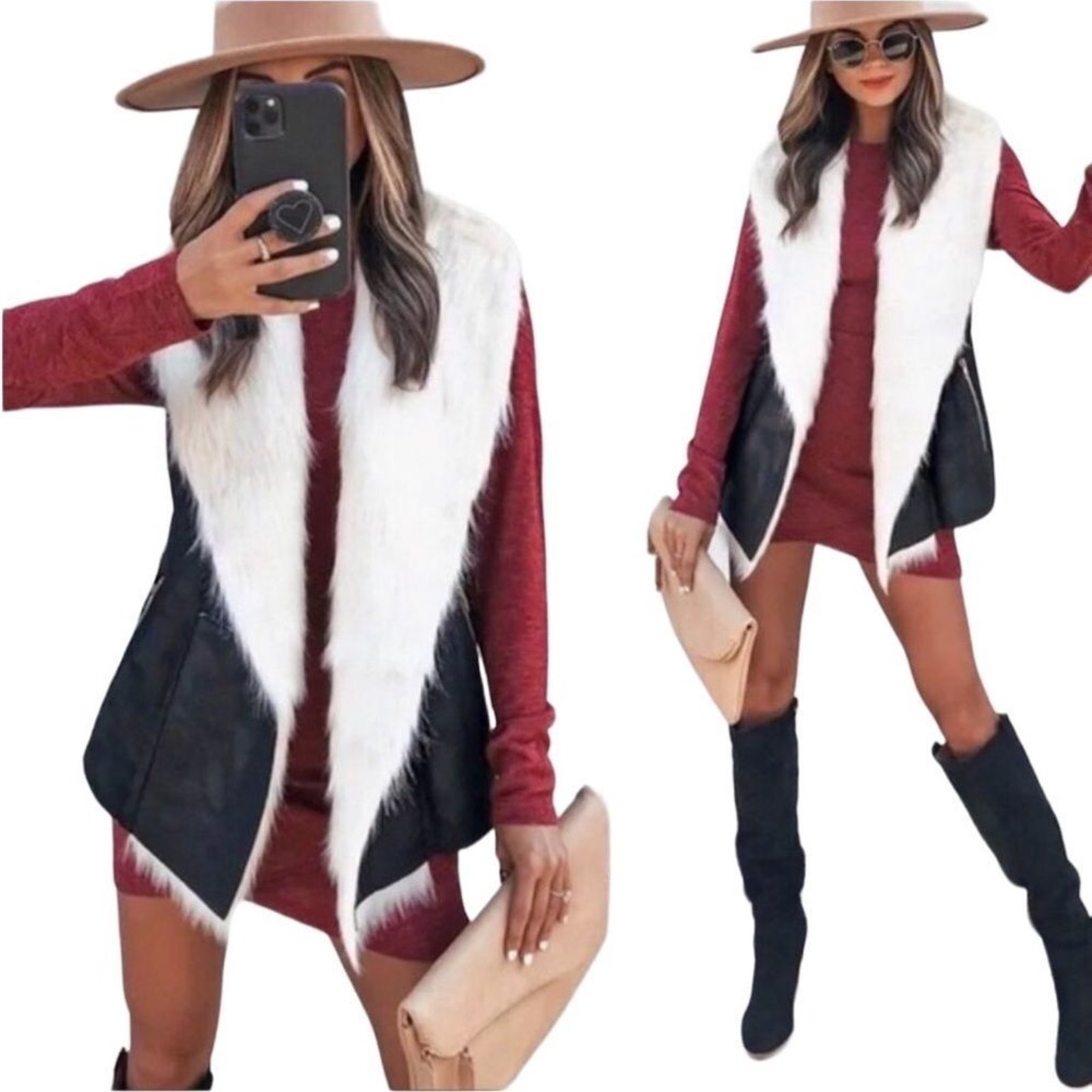 Vici Faux Fur Vest Women Sz S Black Open Front Western Cottagecore Boho Grunge